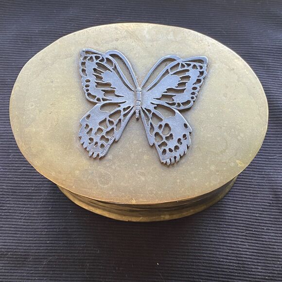 Vintage 1975 Metzke Brass With Pewter Butterfly Trinket Box. 3”x4”x6”. - Picture 1 of 12